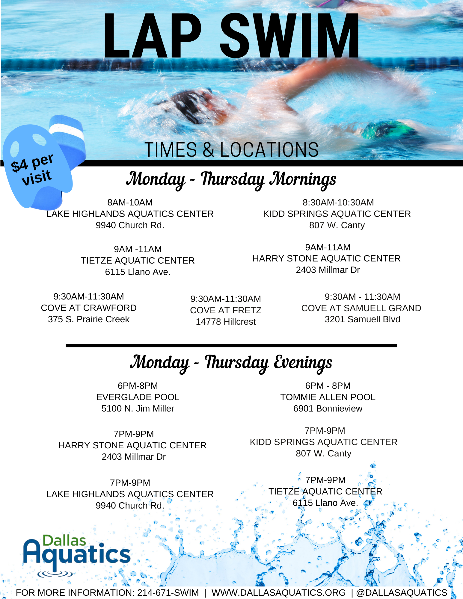 Lap Swim Schedule 2023